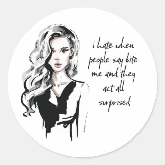 Surprised Bite me Classic Round Sticker
