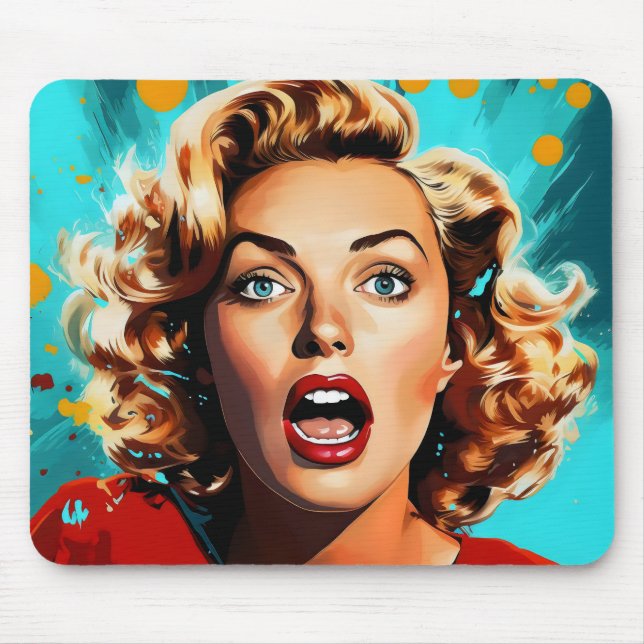 Surprised Blonde Pop Art Mouse Mat (Front)