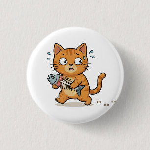 Surprised Cat Holding Fish Button