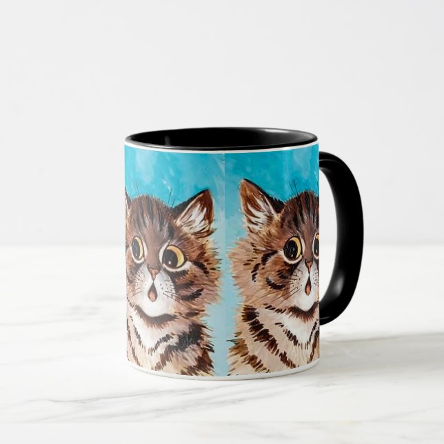 Surprised Cat x3 Painting by Louis Wain Mug (Front Right)