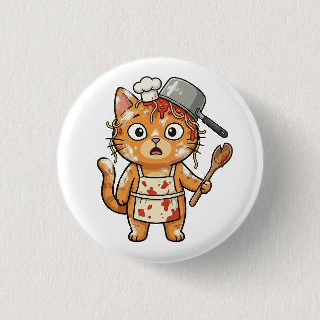 Surprised Chef Cat Cooking Button (Front)