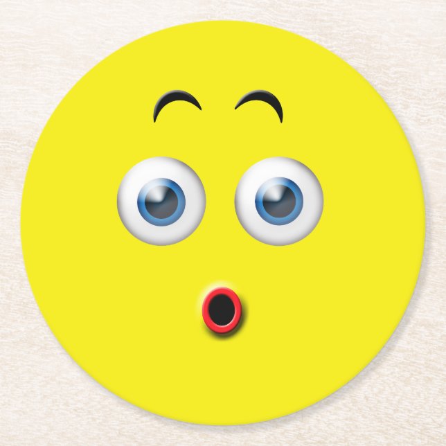 Surprised Emoji Round Paper Coaster (Front)