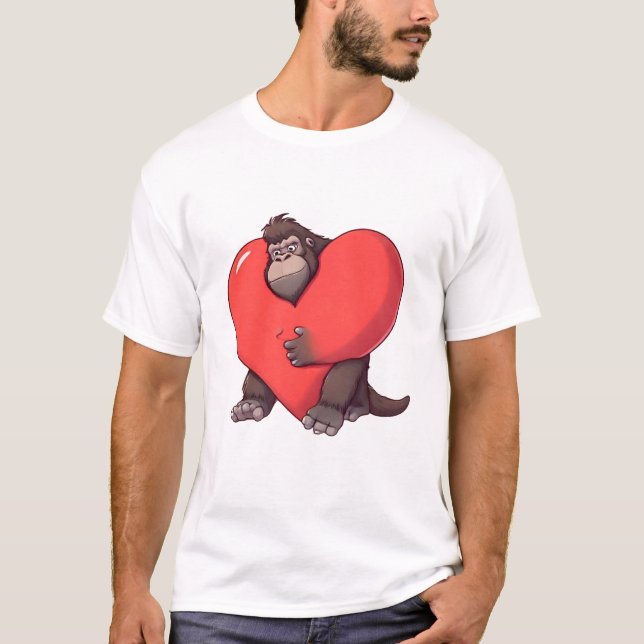 Surprised Gorilla with Giant Heart T-Shirt (Front)