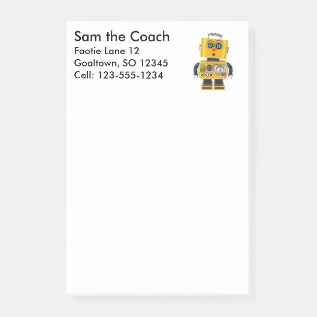 Surprised looking toy robot post-it notes (Front)