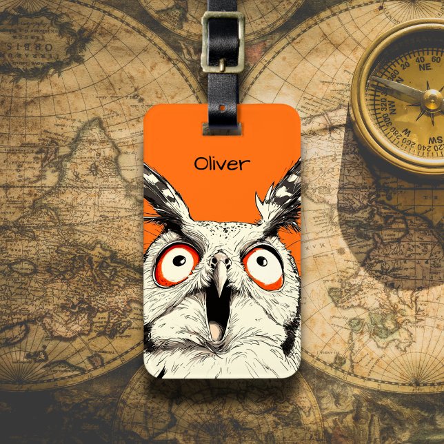 Surprised Owl Illustration Luggage Tag (Creator Uploaded)