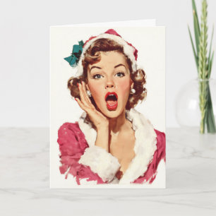 Surprised Retro Christmas Pin-Up Card