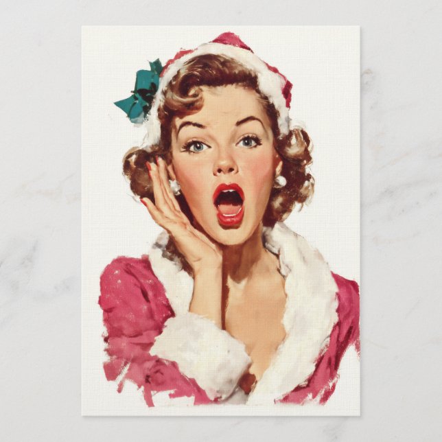 Surprised Retro Christmas Pin-Up Invitation (Front)