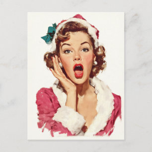 Surprised Retro Christmas Pin-Up Postcard