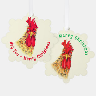 Surprised Rooster Funny Christmas Ornament Card