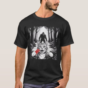 Surprised Scared Cat Selfie With Sasquatch Bigfoot T-Shirt