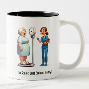 Surprised Senior vs. Evil Scale Two-Tone Coffee Mug