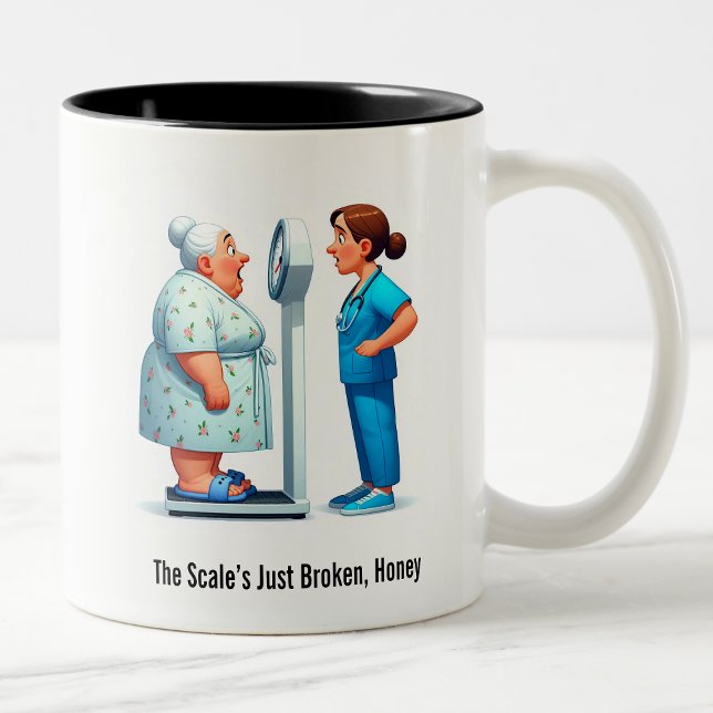 Surprised Senior vs. Evil Scale Two-Tone Coffee Mug (Creator Uploaded)