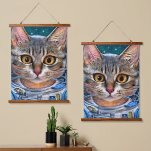 Surprised Space Astronaut Cat Hanging Tapestry