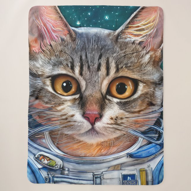 Surprised Space Astronaut Cat Sherpa Blanket (Front)