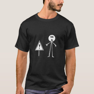 Surprised Stick Figure Warning Minimalist Art T-Shirt