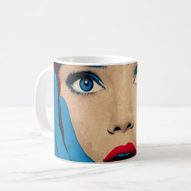 Surprised Woman in Pop Art Coffee Mug (Front Left)