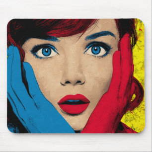 Surprised Woman in Pop Art Mouse Mat
