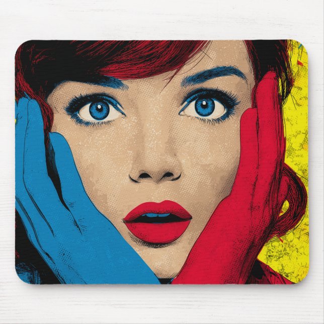 Surprised Woman in Pop Art Mouse Mat (Front)
