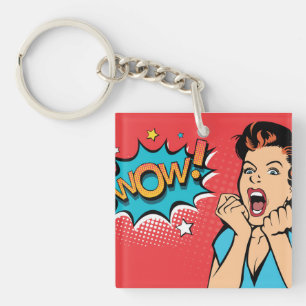 Surprised woman key ring