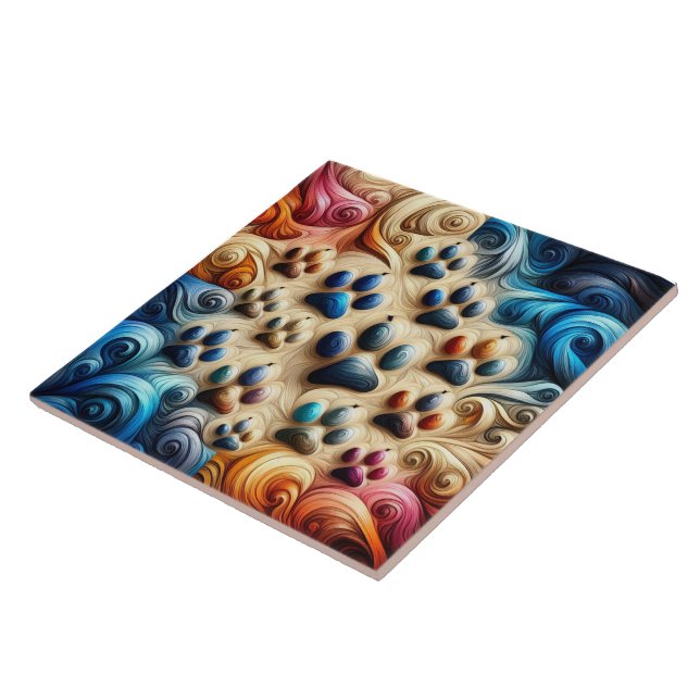 Surprising coloured canine paw print  tile (Side)