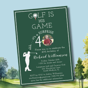 SURPRPISE Men's Golf Photo 40th Birthday Party Invitation