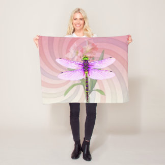 Surreal 60’s Theme Dragon Fly Fleece Blanket