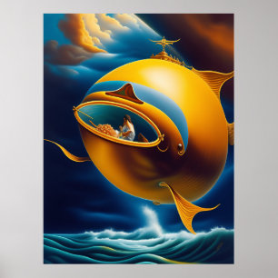 Surreal Abstract Flying Submarine Ocean Life Poster