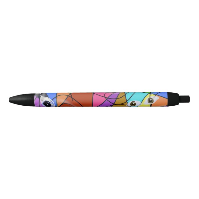 Surreal Abstract Geometric Patterns with Eyes  Black Ink Pen (Front)