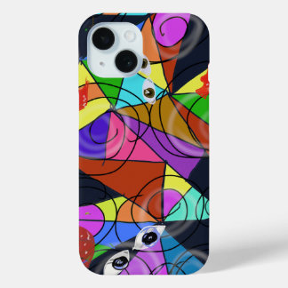 Surreal Abstract Geometric Patterns with Eyes  iPhone 15 Case