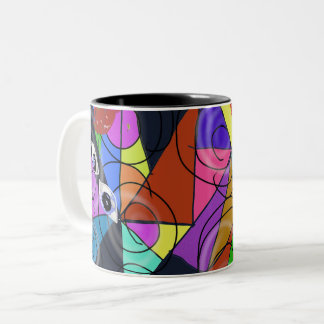 Surreal Abstract Geometric Patterns with Eyes  Two-Tone Coffee Mug