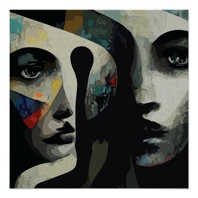 Surreal Abstract Intertwined Faces Poster (Front)