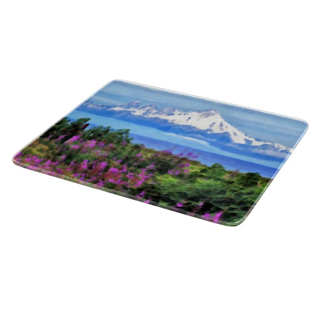 Surreal Alaskan Wilderness painting Cutting Board (Corner)