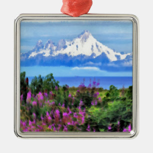 Surreal Alaskan Wilderness painting Metal Tree Decoration