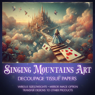Surreal Alice's Fantasy Cloud Castle Decoupage Tissue Paper