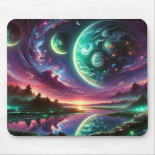Surreal Alien Planet Landscape with Cosmic Skies Mouse Mat