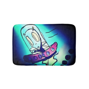 Surreal Alien UFO Sketch Bath Mat