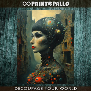 Surreal and magic woman head tissue paper