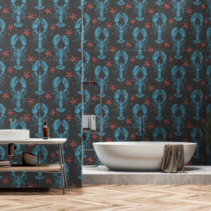 Surreal Animal Design With blue lobsters Pattern. Wallpaper