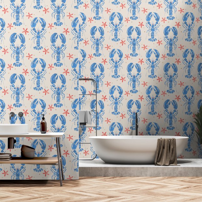 Surreal Animal Design With Lobster Pattern. Wallpaper (Bathroom)