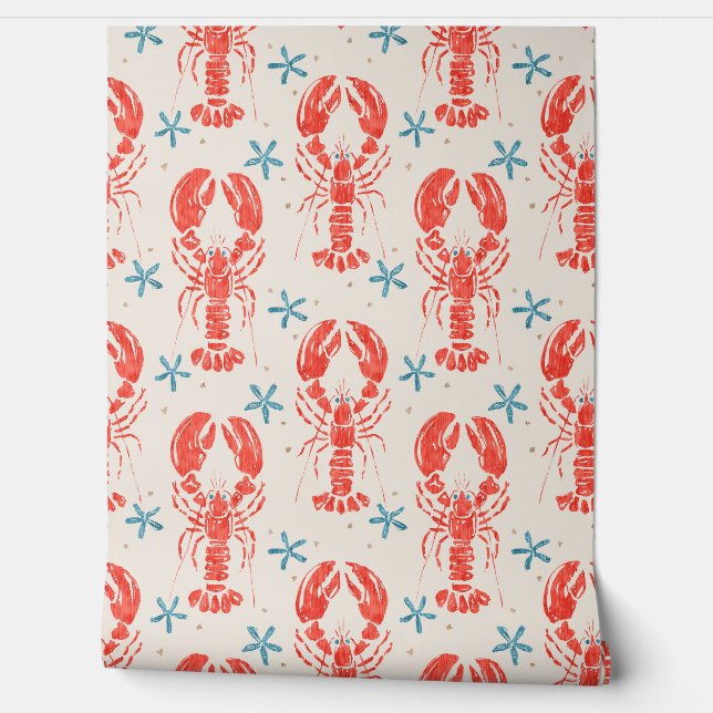 Surreal Animal Design With red Lobster Pattern. Wallpaper (Unrolling)
