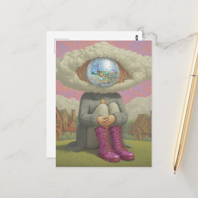 surreal art head in the clouds disco style postcard (Front/Back In Situ)