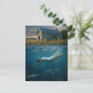 Surreal Art Swimming With Sharks on the Prairie Postcard