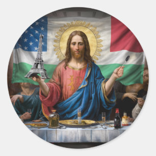 surreal artwork depicting Jesus from the Last Supp Classic Round Sticker