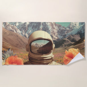 Surreal Astronaut In Flower Field Beach Towel