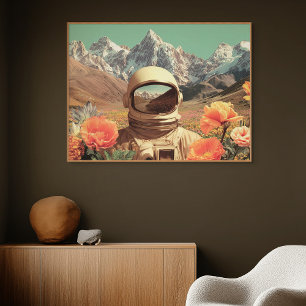 Surreal Astronaut In Flower Field Canvas Print