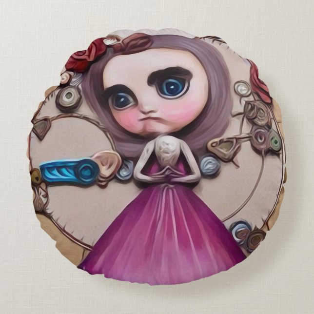 Surreal Baby Face Doll Round Cushion (Front)