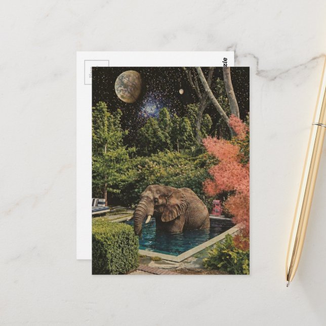 Surreal Beautiful Elephant in the pool Postcard (Front/Back In Situ)