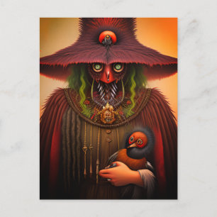 Surreal Bird Creature and Baby Postcard
