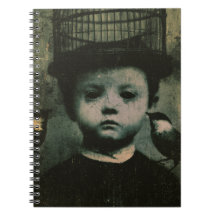 Surreal Black and White Caged Bird and Child Retro