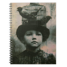 Surreal Black and White Caged Bird and Child Retro